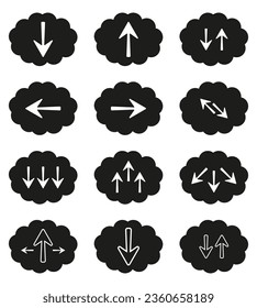 Clouds download. Set of icons for web, business. Black vector clouds with arrows. Upload buttons