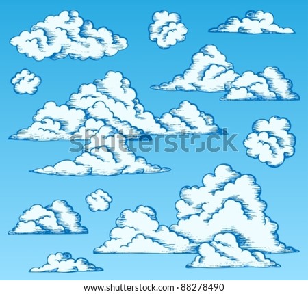 Clouds drawings on blue sky 1 - vector illustration.