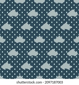 
Clouds with drops vector pattern, trendy childish print.