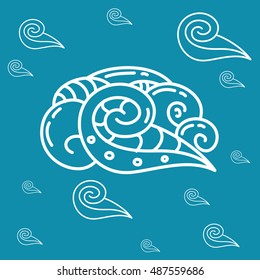 Clouds in ethnic tribal style on blue background. Vector illustration.