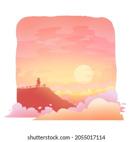 clouds and evening vector in a square frame on a white background