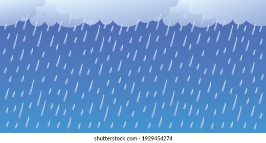 Clouds and falling rain drops in a dark sky background, rainy weather forecast vector illustration.