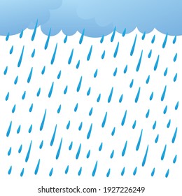 Clouds and falling rain drops vector background, rainy weather forecast illustration.