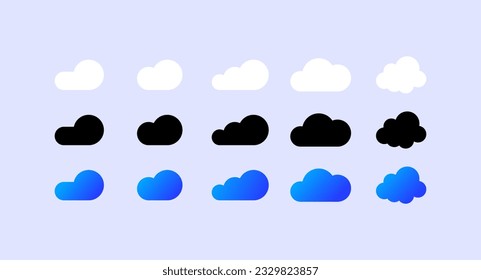 Clouds. Flat, color, cloud icons, weather forecast application icons, clouds of different shapes. Vector icons.