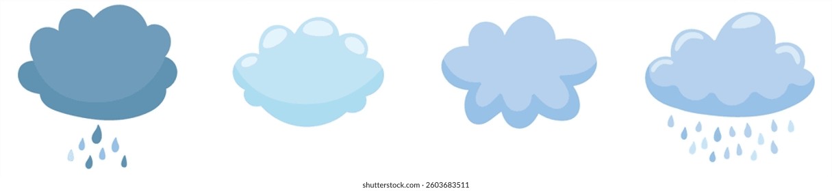 Clouds flat icon set. rainy clouds, isolated on white background vector illustration collection sky concept