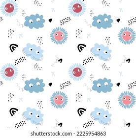 clouds and flower cute collection seamless pattern 