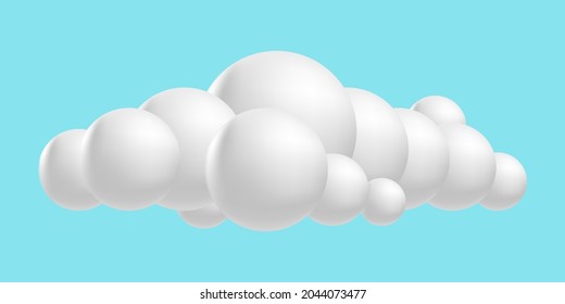 Clouds fluffy, 3D mesh cartoon. Soft render clouds icons on a blue sky. Vector illustration