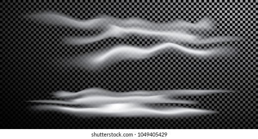 Clouds or fog on transparent background. Realistic vector illustration. 