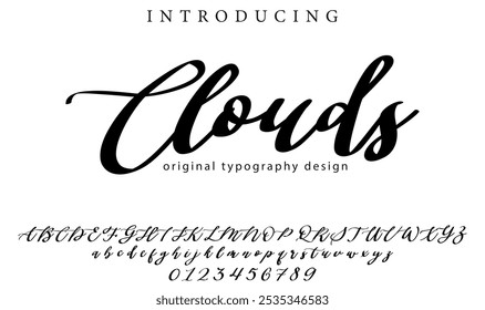 Clouds Font Pinceau élégant peint une Image vectorielle majuscule, alphabet, police