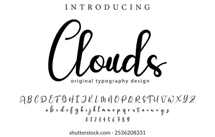 Clouds Font Pinceau élégant peint une Image vectorielle majuscule, alphabet, police