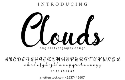 Clouds Font Pinceau élégant peint une Image vectorielle majuscule, alphabet, police
