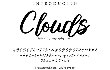 Clouds Font Pinceau élégant peint une Image vectorielle majuscule, alphabet, police