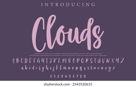 Clouds Font Pinceau élégant peint une Image vectorielle majuscule, alphabet, police