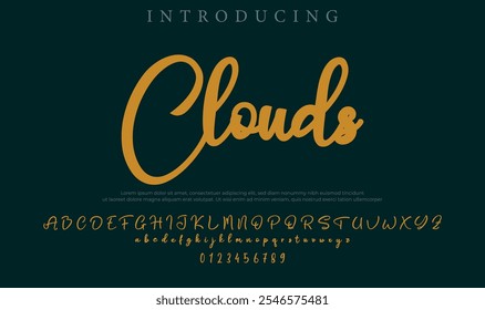 Clouds Font Pinceau élégant peint une Image vectorielle majuscule, alphabet, police