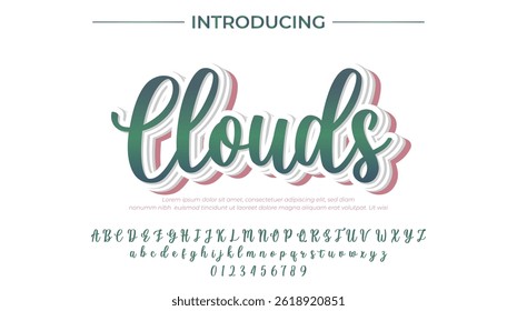 Clouds Font Stylish brush painted an uppercase vector letters, alphabet, typeface