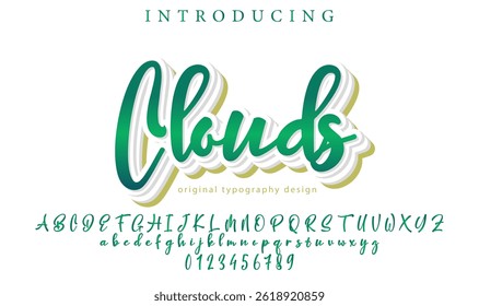 Clouds Font Stylish brush painted an uppercase vector letters, alphabet, typeface
