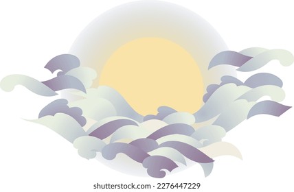 Nubes y luna llena en la ilustración de fondo de diseño de estilo asiático