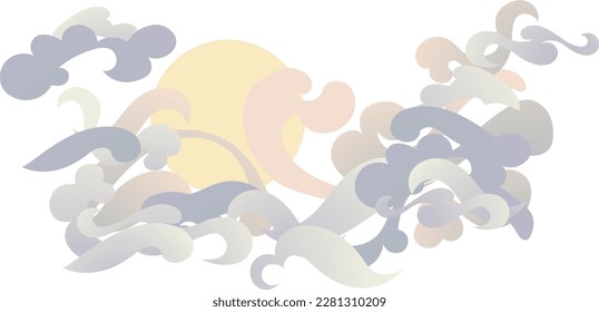Clouds and full moon in asian style design background illustration