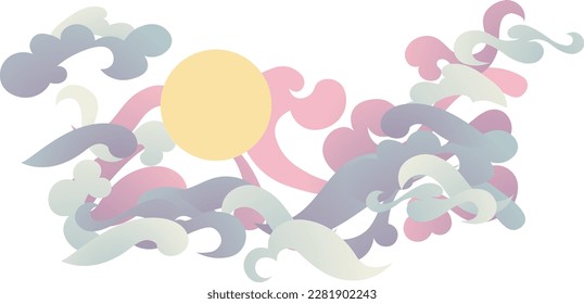 Clouds and full moon in asian style design background illustration