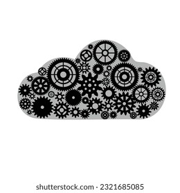 Wolken mit Zahnräder schwarz-weiß Stil, Verarbeitung. Vektorgrafik