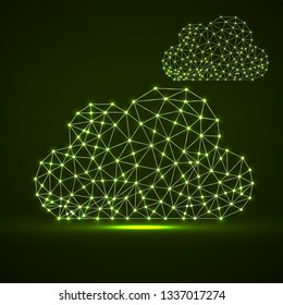 Clouds of glowing lines and dots, abstract polygonal structure clouds of connected points. Vector