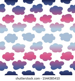 Clouds with gradient effect over white background. Vector seamless pattern.