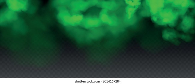 Clouds of green toxic smoke on black transparent background realistic vector illustration