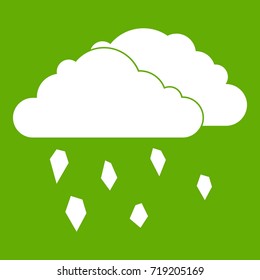 Clouds and hail icon white isolated on green background. Vector illustration