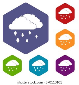Clouds and hail icons set rhombus in different colors isolated on white background