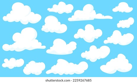 Clouds hand draw set vector on blue background  , Vector illustration EPS 10