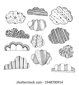 Wolken. handgezeichnete Illustration einzeln auf weißem Hintergrund