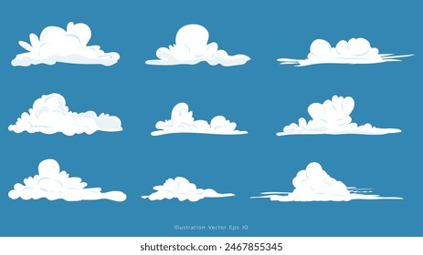 Clouds hand drawn isolated on blue background illustration vector EPS 10