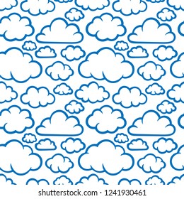 Clouds. Hand drawn clouds seamless pattern. Clouds sketch drawing.