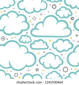 Clouds. Hand drawn clouds seamless pattern. Clouds sketch drawing.