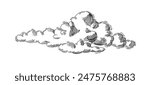 Clouds in hand drawn vintage retro style isolated on white background. Cartoon design elements. Landscape elements in sketch style. Vector illustration.	
