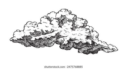 Clouds in hand drawn vintage retro style isolated on white background. Cartoon design elements. Landscape elements in sketch style. Vector illustration.	
