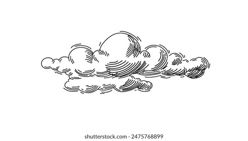 Clouds in hand drawn vintage retro style isolated on white background. Cartoon design elements. Landscape elements in sketch style. Vector illustration.	
