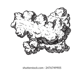 Nubes dibujadas a mano estilo retro vintage aislado sobre fondo blanco. Elementos de diseño de dibujos animados. Elementos de paisaje en estilo boceto. Ilustración vectorial.	

