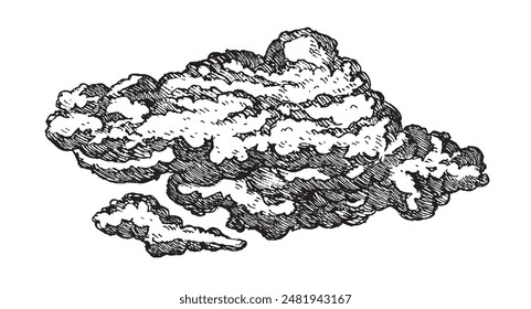 Clouds in hand drawn vintage retro style isolated on white background. Cartoon design elements. Landscape elements in sketch style. Vector illustration.	
