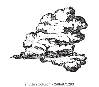 Clouds in hand drawn vintage retro style isolated on white background. Cartoon design elements. Landscape elements in sketch style. Vector illustration.	
