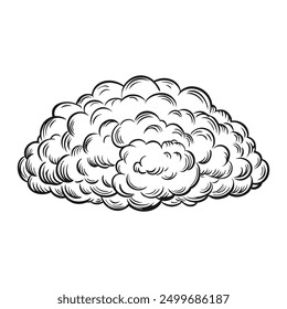 Nubes en estilo retro vintage dibujado a mano aislado sobre fondo blanco.