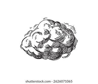 Clouds in hand drawn vintage retro style isolated on white background. Cartoon design elements. Landscape elements in sketch style. Vector illustration.	
