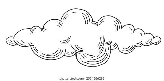 Clouds in hand drawn vintage style isolated on white background. Landscape elements in sketch style. Vector illustration