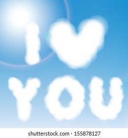 Clouds heart on sky blue background- Vector illustration