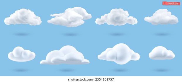 Clouds icon 3d cartoon vector set