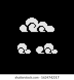Clouds icon. 80s pixel art. Flat style. 1-bit sprite. Game assets. Cloud isolated vector illustration. Design for logo, web, sticker, mobile app.