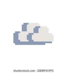Clouds icon. 80s pixel art. Flat style. 1-bit sprite. Game assets. Cloud isolated vector illustration. Design for logo, web, sticker, mobile app.