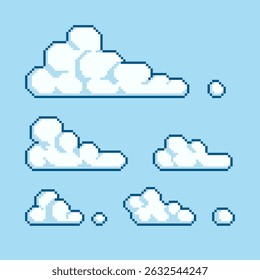 Clouds icon, 80s pixel art set. Flat style. 1-bit sprite. Game assets. Cloud isolated vector illustration. Design for logo, web, sticker, mobile app.