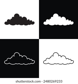 Clouds icon collection. Abstract white cloudscape icon symbols. Various shapes in flat style. Vector cloudy design elements. Isolated On White and black background. EPS 10