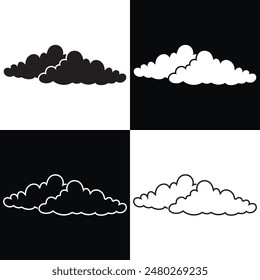 Colección de iconos de nubes. Abstractas blanco cloudscape. Varias Formas en estilo plano. Vector Elementos de diseño nublados. Aislado sobre fondo blanco y negro. EPS 10